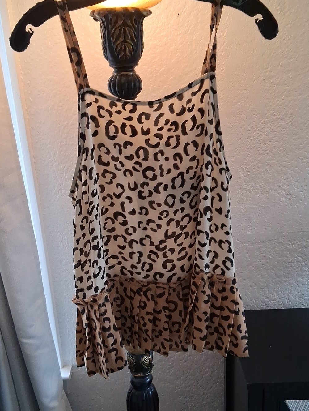 Harlowe & Graham Beige and Brown Leopard Print Ruffle Hem Cami